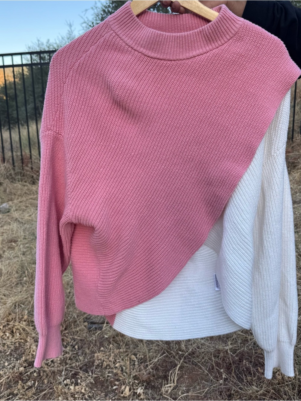 Women’s Pink and White Asymmetrical Knit Sweater XL
